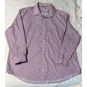 Jos. A. Bank 1905 Mens Tailored Fit Floral Dress Shirt Red Blue 18.5 35 Stretch